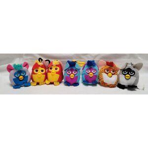 Vintage 2000 Lot of 7 Colorful Furby Plush Bag Clips Keychains Toys
